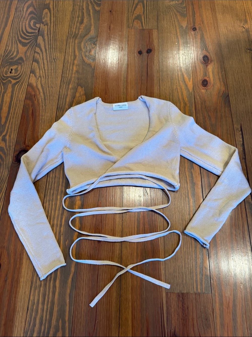 Neutral Wrap Crop Sweater with Long Sleeves